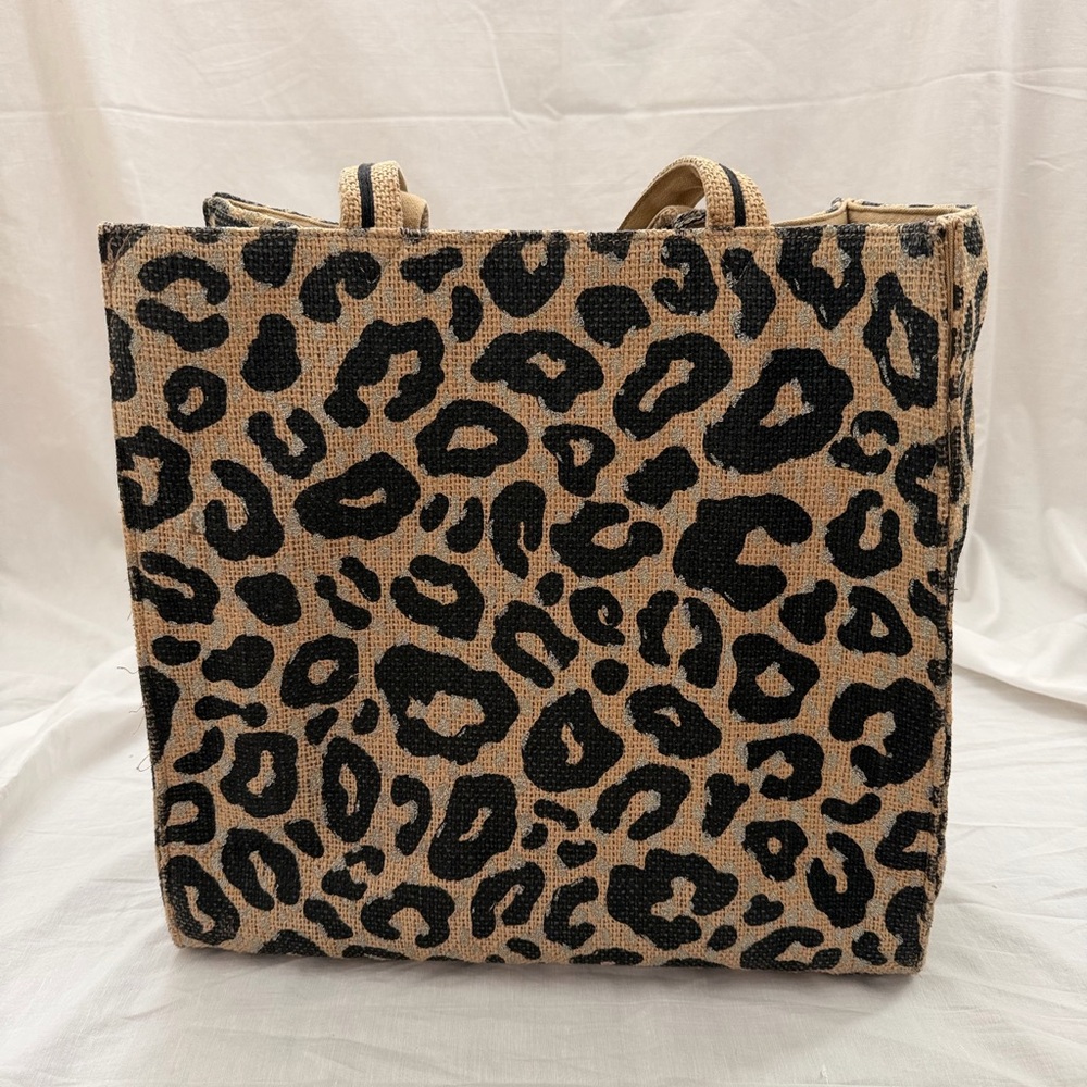America & Beyond Leopard Print Tote Bag with Tassel — Boho Jute Shoulder Bag - Picture 2 of 6